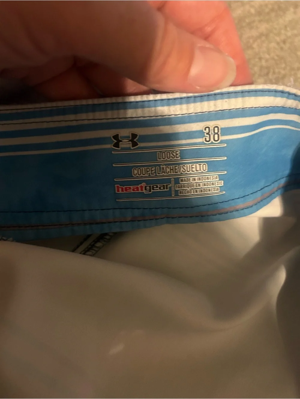 Under Armour Blue, Navy and Cream Striped Swim Board Shorts